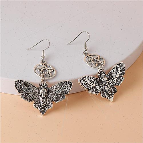 Halloween Earrings Gothic Vintage Skull Butterfly Earrings D - 图0