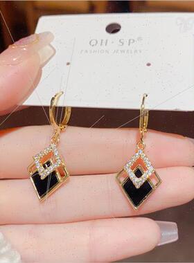 Ear Clips Fashion Black Double Diamond Earrings Delicate Ear