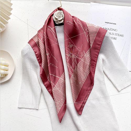 Champagne color satin thin silk scarf small square scarf lad - 图2