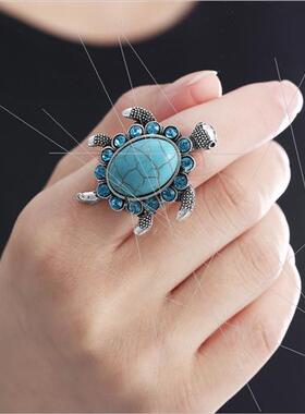 Vintage Turtle Turtle Turquoise Necklace Ring Set Hundred Je