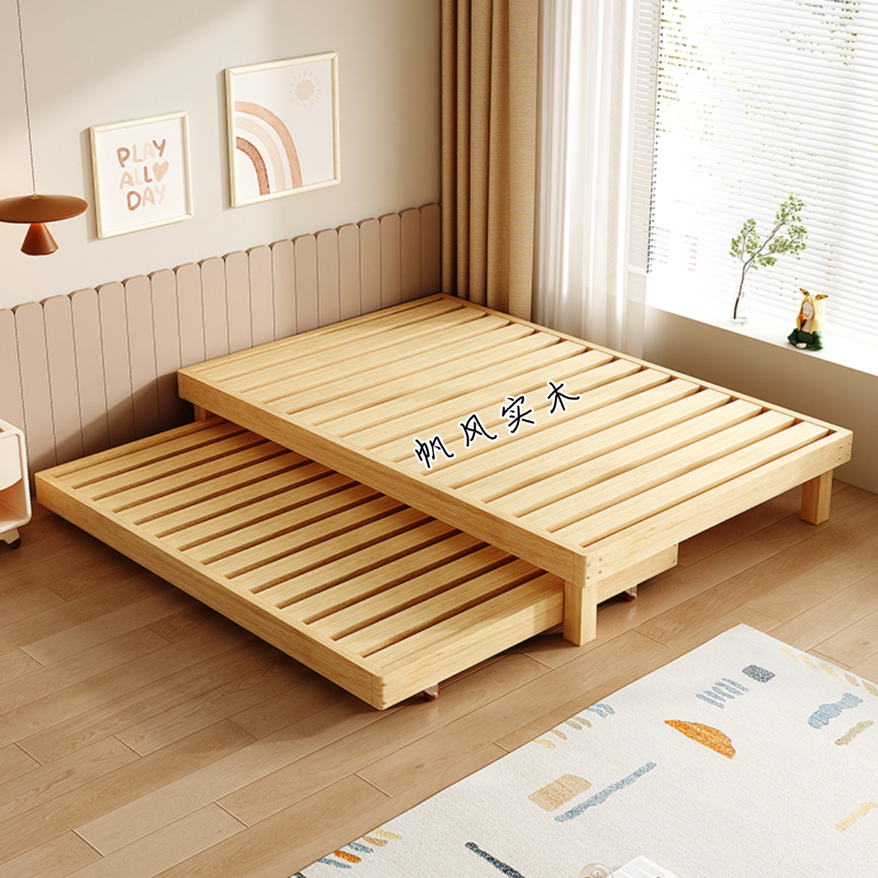 纯实木儿童床子母床拖拉床高低床单独拖床地板床床下拖床可定制床,淘宝优惠券,粉丝福利购,淘宝优惠卷