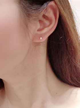 99纯银耳环耳钉女u型不耳堵小花