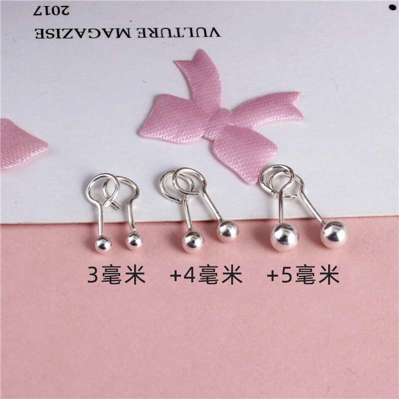 光面圆球990纯银耳钉足银防丢不掉 养耳洞耳针耳棒弯钩小耳钉男女,淘宝优惠券,粉丝福利购,淘宝优惠卷