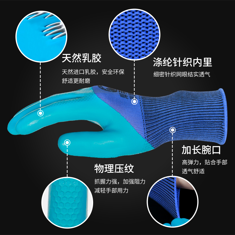 耐磨手套劳保带胶乳胶防水耐油防滑劳动工作工地干活胶皮橡胶手套-图1