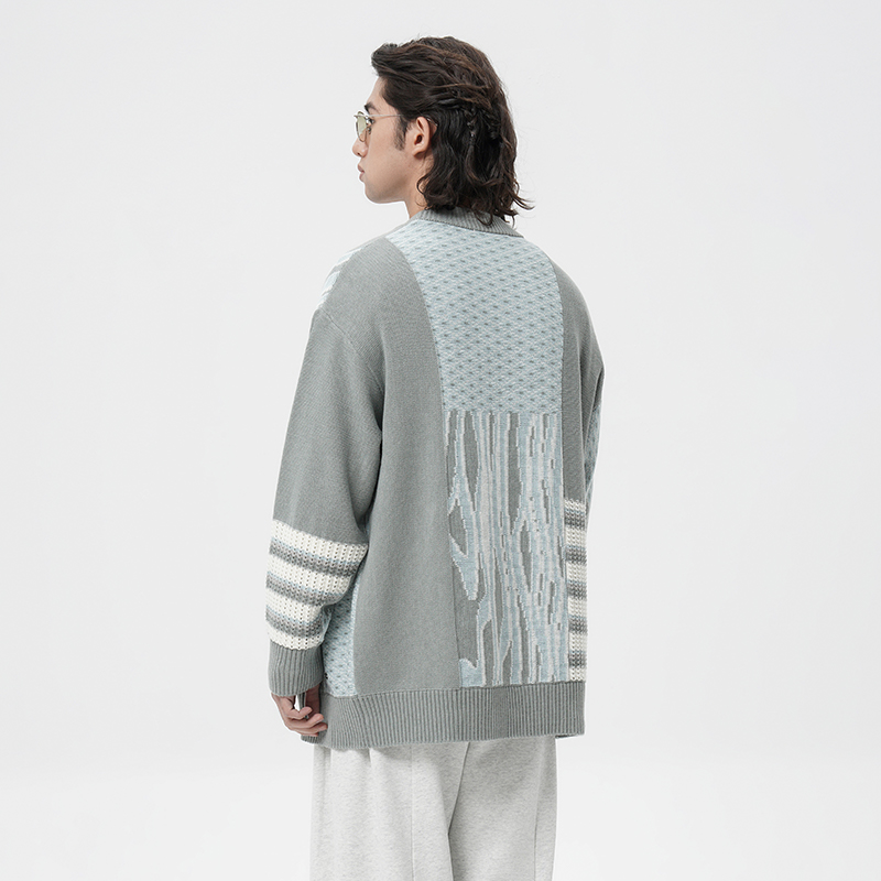 JDV商场同款早秋新品灰绿色提花宽松针织开衫休闲外套外搭WYN3347 - 图2