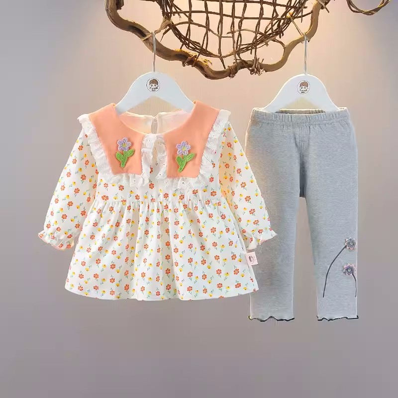 婴儿童装女宝宝秋装套装韩版女童纯棉衣服春秋季公主裙时髦两件套