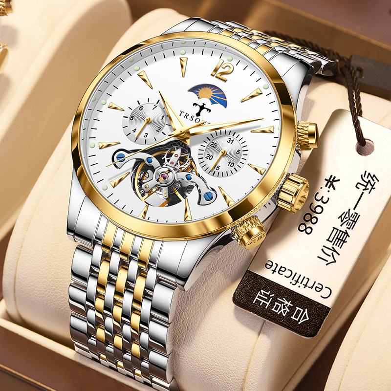 瑞士镂空防水名牌男士正品全男表 tisselly蒂西尼国产腕表