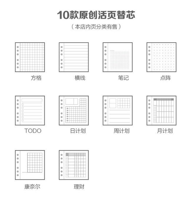 6孔手账活页纸 适配A5A6A7方格周计划Todo康奈尔笔记本内页活页本 - 图3