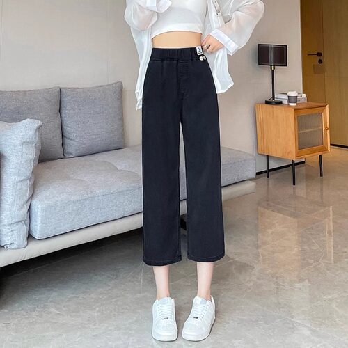 天丝牛仔阔腿七分裤女薄款小个子高腰垂感7八分凉感冰丝直筒裤子 - 图3