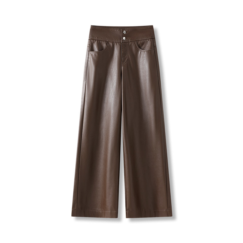 海宁正品真皮皮裤女2025秋冬新款高腰时尚绵羊皮阔腿裤大码长裤子,淘宝优惠券,粉丝福利购,淘宝优惠卷