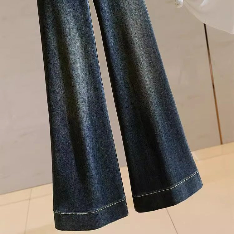 复古百搭不贴腿微喇牛仔裤女秋季2025新款高腰宽松显瘦喇叭拖地裤,淘宝优惠券,粉丝福利购,淘宝优惠卷