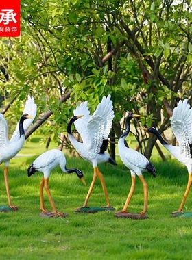 仿真仙鹤丹顶鹤雕塑花园庭院假山水池摆件玻璃钢动物园林景观装饰