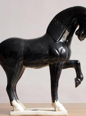 高超仿古唐三彩艺术品陶瓷马摆件古玩收藏软装复古做旧野马抬腿马