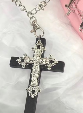 新疆西藏包邮yk2自制哥特风粉色十字架项链 ins项链霸气帅气