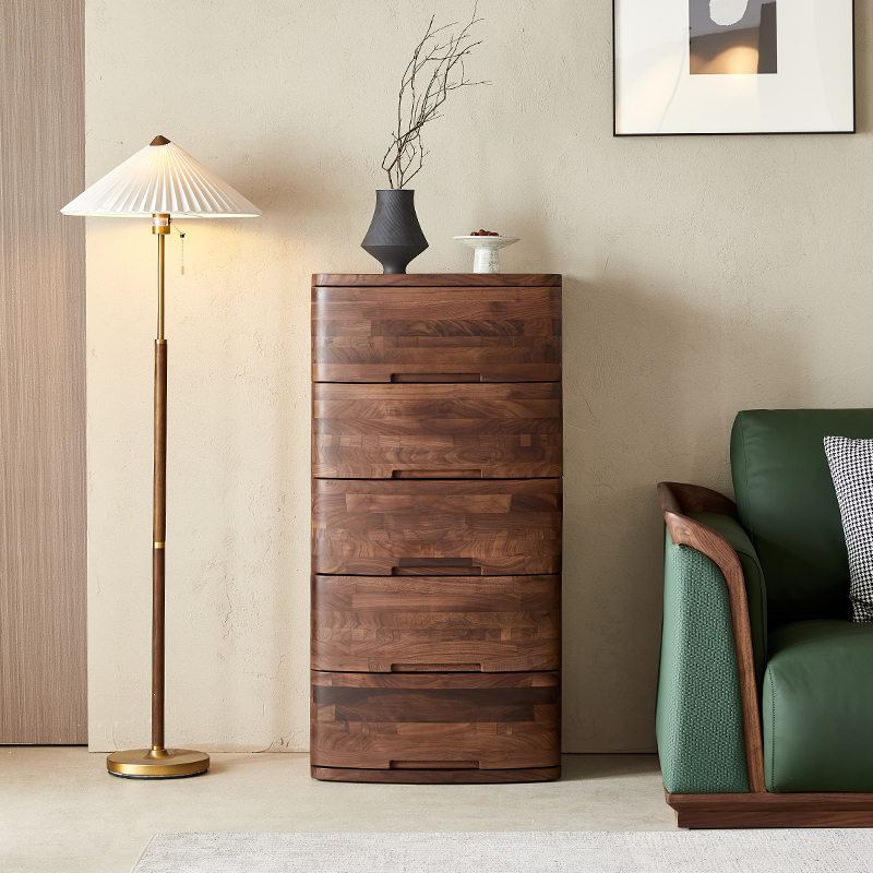 水墨兰亭北美黑胡桃全实木五斗柜意式多功能储物柜落地抽屉收纳柜