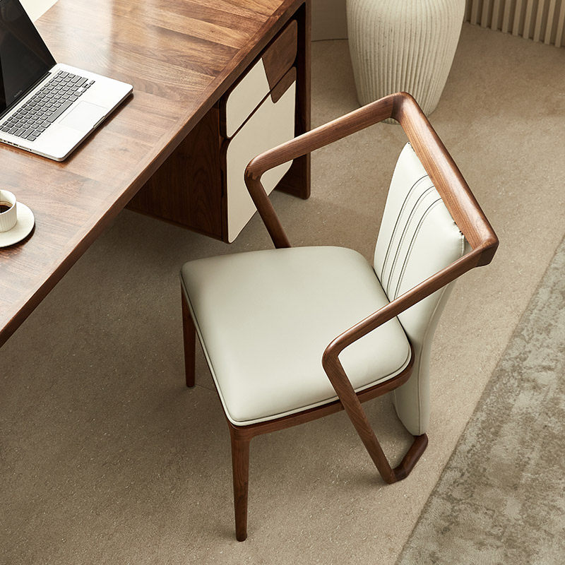 水墨兰亭实木休闲椅意式轻奢北美黑胡桃木艺术背靠椅子设计师书椅