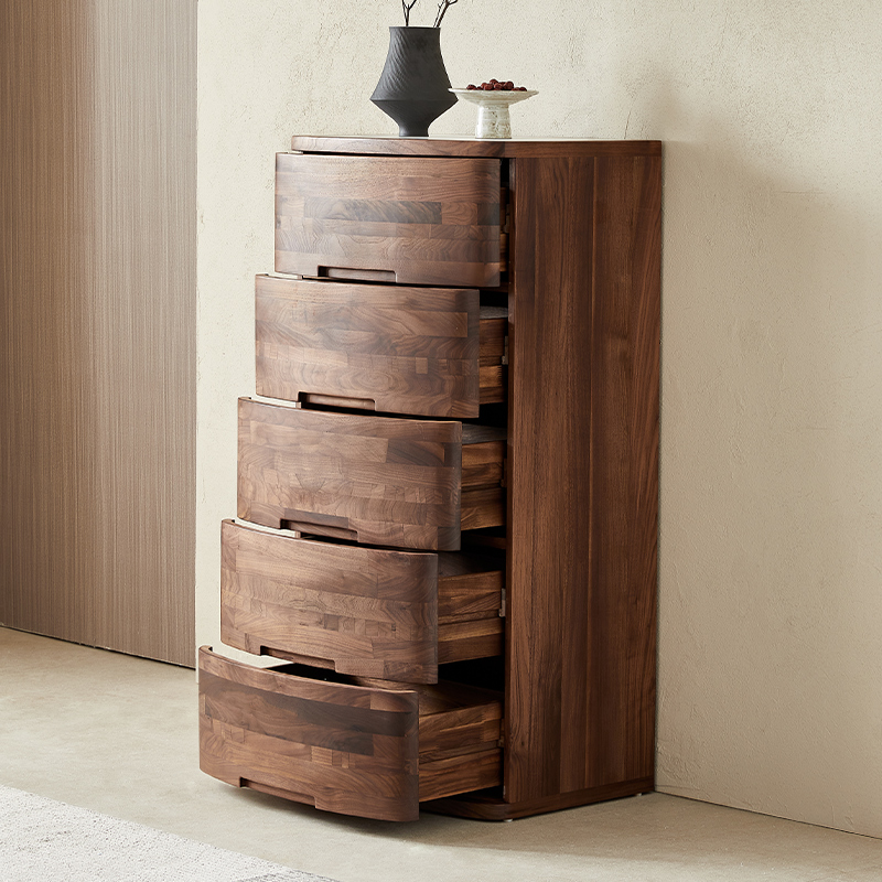水墨兰亭北美黑胡桃全实木五斗柜意式多功能储物柜落地抽屉收纳柜