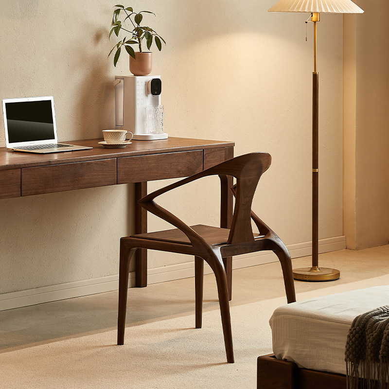 北美黑胡桃木餐椅家用餐厅真皮餐椅实木休闲椅子可换皮色书椅整装,淘宝优惠券,粉丝福利购,淘宝优惠卷