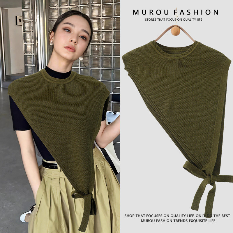 安可拉红设计感开叉针织披肩女秋冬新款三角斜边马甲叠穿洋气百搭,淘宝优惠券,粉丝福利购,淘宝优惠卷