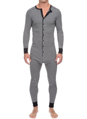 Men's Pajamas Striped Jumpsuit Tight Tracksuit Polyester Ela