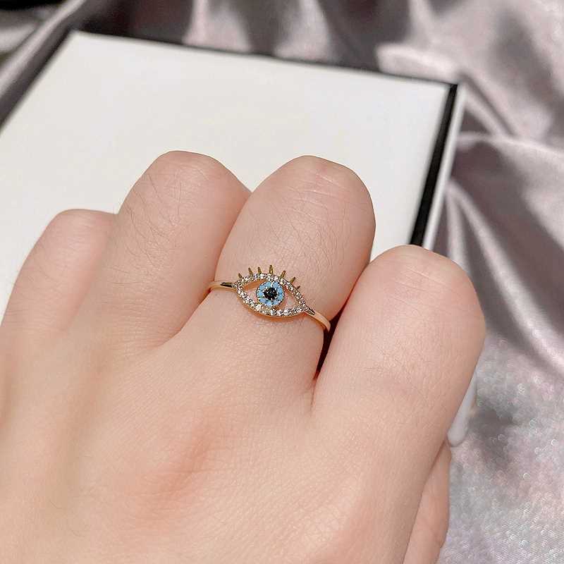 MIGGA ndy Turkish Blue Cubic Zircon Evil Eye Ring for Women-图3