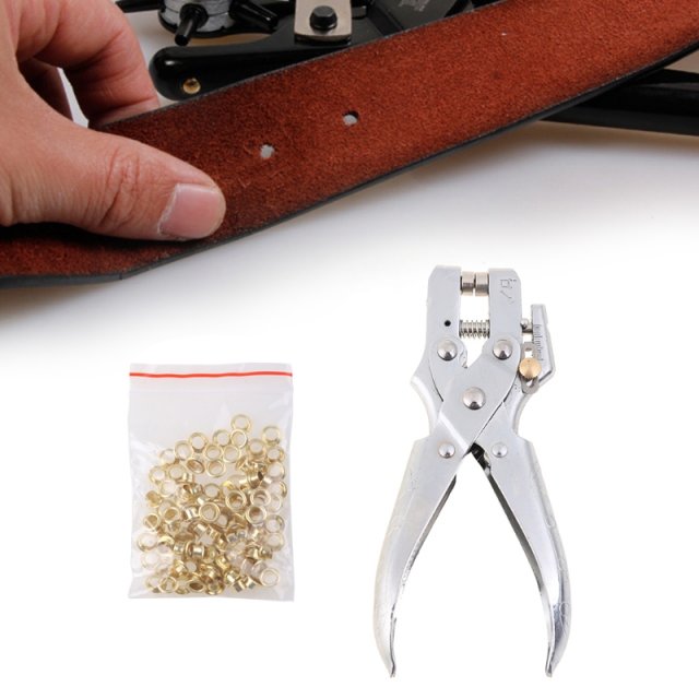 Hole Punch Hand Plier with 100Pcs Grommets Leather Strap Bel - 图1