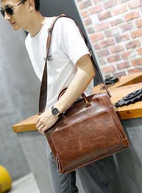 Brand Men's Briefcase Handbag Crazy Horse Pu Leather
