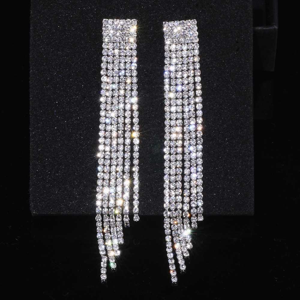 New Silver Color Rhinestone Crystal Long Tassel Earrings for - 图3