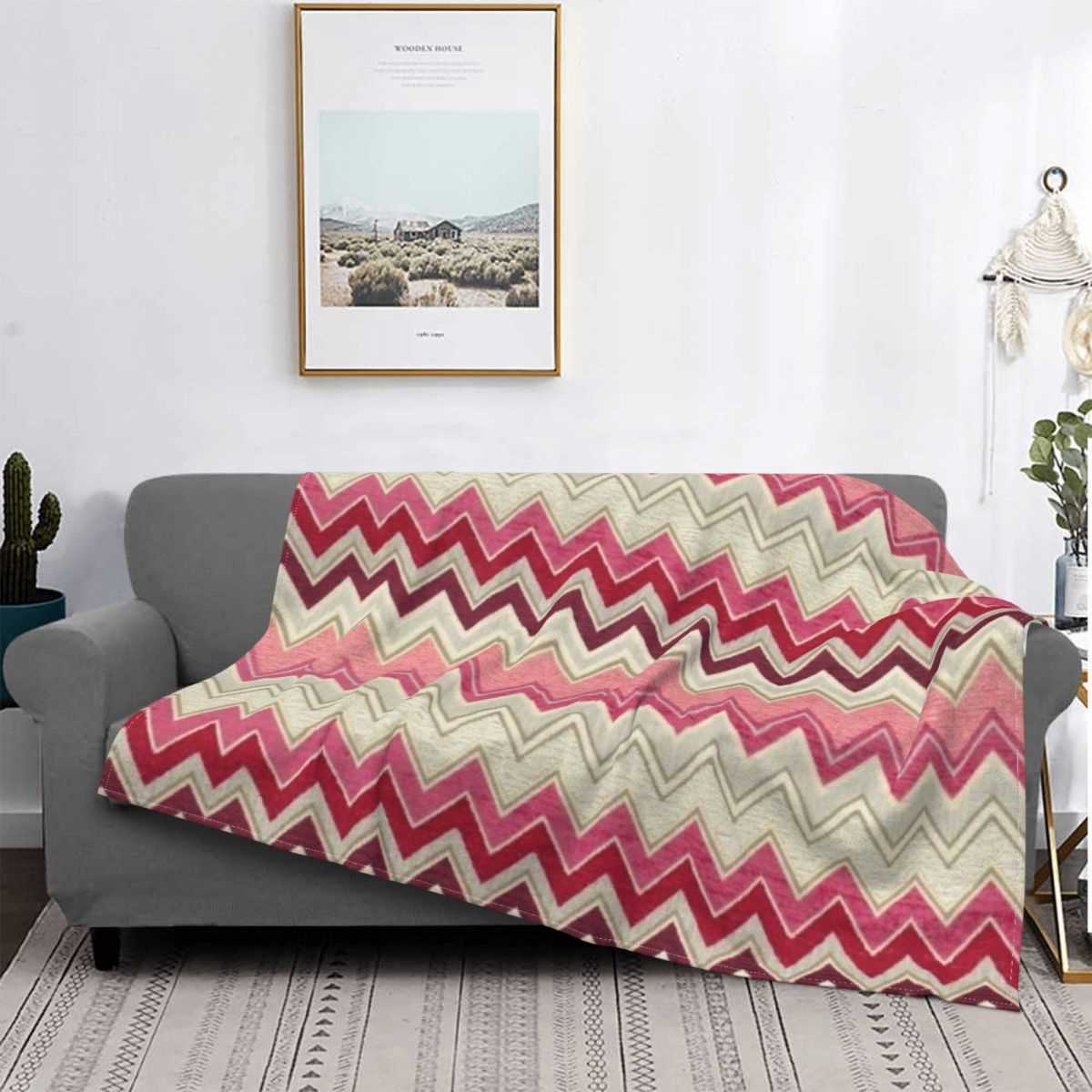 Chic Modern Home Zig Zag Blanket Plaid Warm Fleece Soft Flan