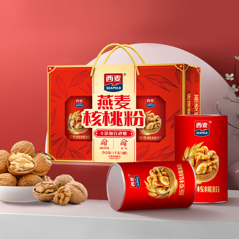 【节日礼盒】西麦燕麦核桃粉罐装即食营养品送长辈代早餐麦片食品