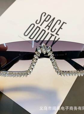 2022女方形无框水晶装饰边太阳镜个性时尚欧美墨镜sunglasses