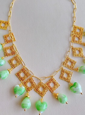 中古款式绿色琉璃锁骨链