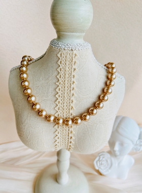 香槟色琉璃珍珠女中古款项链