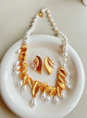 金色树叶古典小众设计珍珠项链