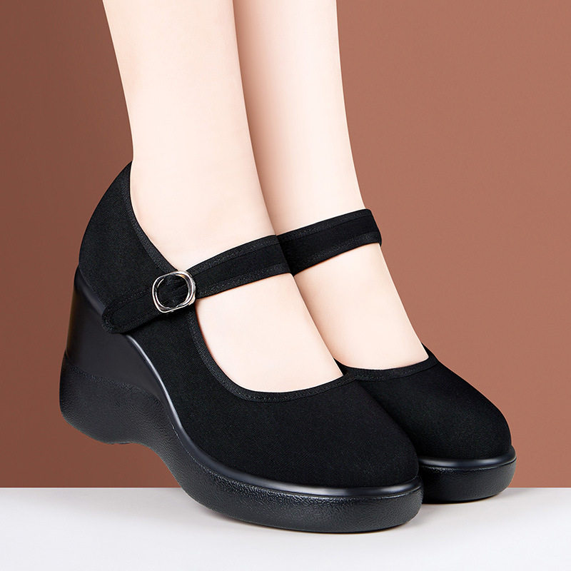 软底舒适妈妈鞋酒店上班工作单鞋女坡跟单鞋女粗跟厚底老北京布鞋,淘宝优惠券,粉丝福利购,淘宝优惠卷