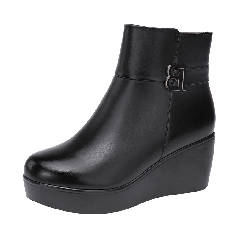 坡跟中跟马丁靴女秋冬加绒2025新款厚底防水台大码短靴妈妈鞋棉鞋,淘宝优惠券,粉丝福利购,淘宝优惠卷