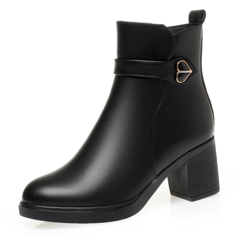 秋冬季新款粗跟短靴女式软皮高跟女靴女保暖羊毛妈妈棉鞋加绒皮鞋,淘宝优惠券,粉丝福利购,淘宝优惠卷