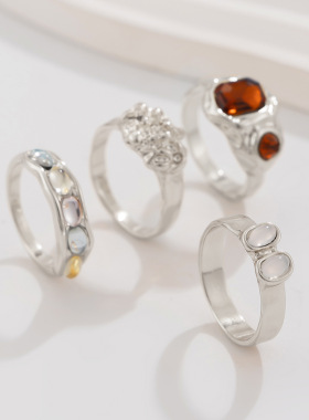 manjusaka闪耀欧美街头！ 新款女潮流复古戒指，几何镂空镶钻套戒