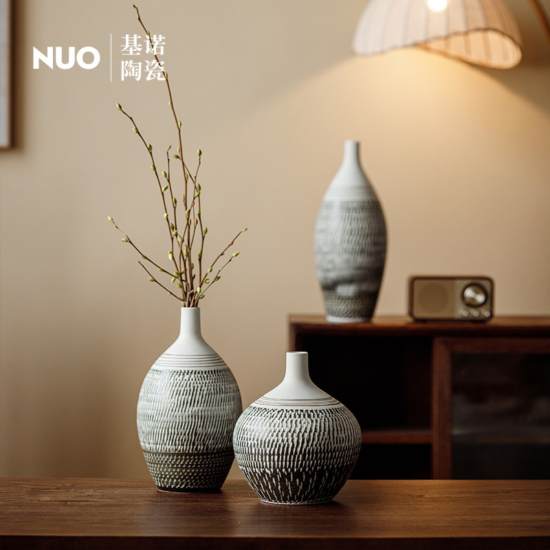 景德镇简约现代雕刻陶瓷花瓶小口径插花器餐桌手工小陶罐装饰摆件,淘宝优惠券,粉丝福利购,淘宝优惠卷