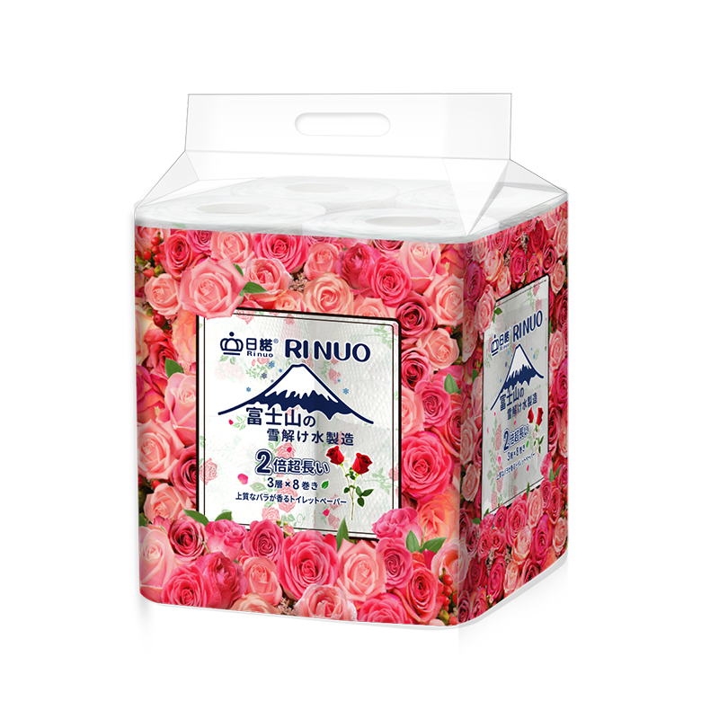 日诺日本进口玫瑰花香卫生纸速溶厕纸有芯卷纸水溶印花卷筒纸8提