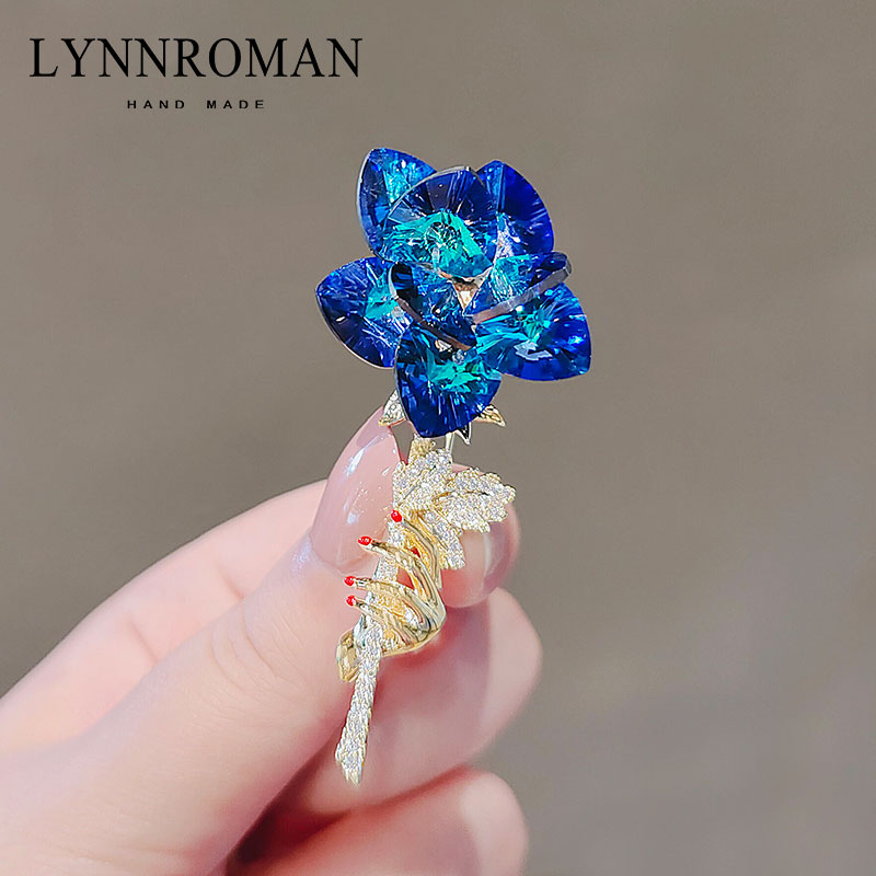 lynnroman优雅蓝色妖姬玫瑰花胸针 lynnroman胸针