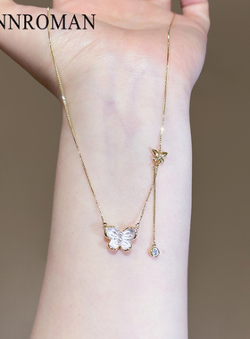 珐琅彩蝴蝶项链轻奢小众锁骨链