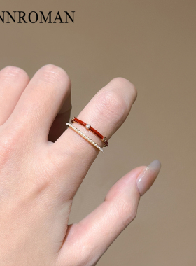 小众设计可调开口红色戒指