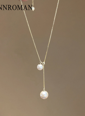 珍珠吊坠双珠项链女款小众锁骨链