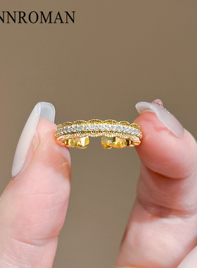 花边镶钻戒指女时尚开口