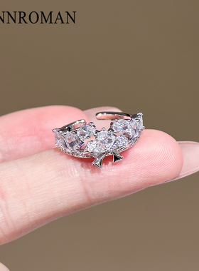 水晶蝴蝶结戒指女轻奢高级感