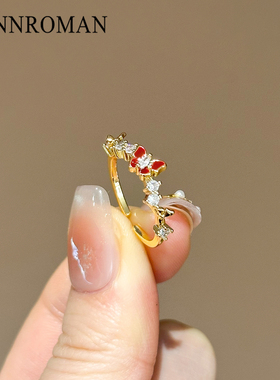 水晶蝴蝶锆石戒指女开口