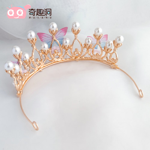 儿童皇冠头饰公主女童王冠小孩发箍韩版舞台花童头花花环结婚饰品 - 图1