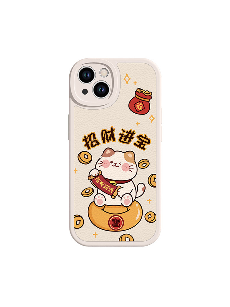 招财猫手机壳苹果15新款iPhone14招财进宝13Pro新款12中国风11新年x红色xr卡通可爱xsmax女款8plus硅胶7p防摔