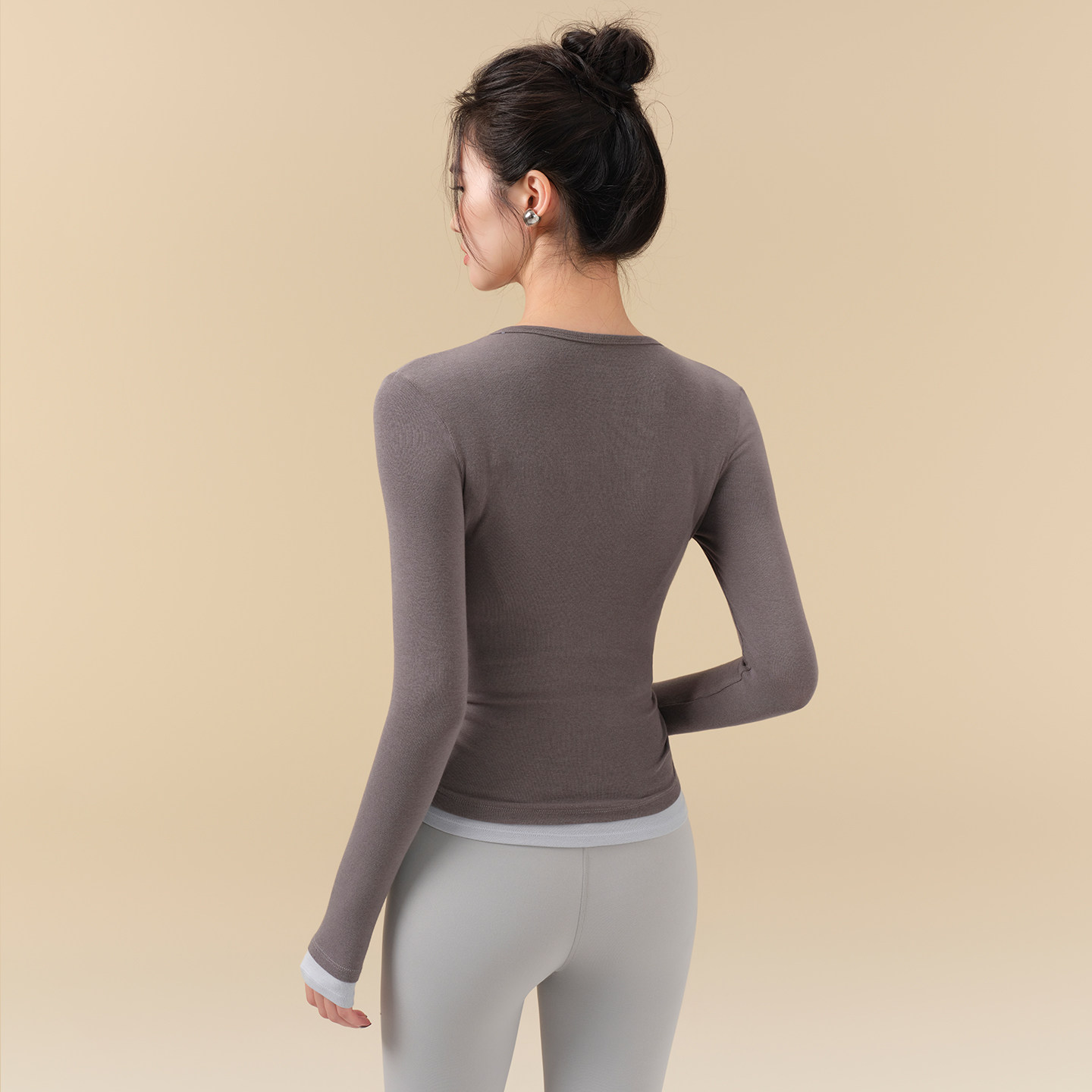 瑜伽服女秋冬亨利领修身针织假两件运动上衣长袖普拉提训练健身服,淘宝优惠券,粉丝福利购,淘宝优惠卷